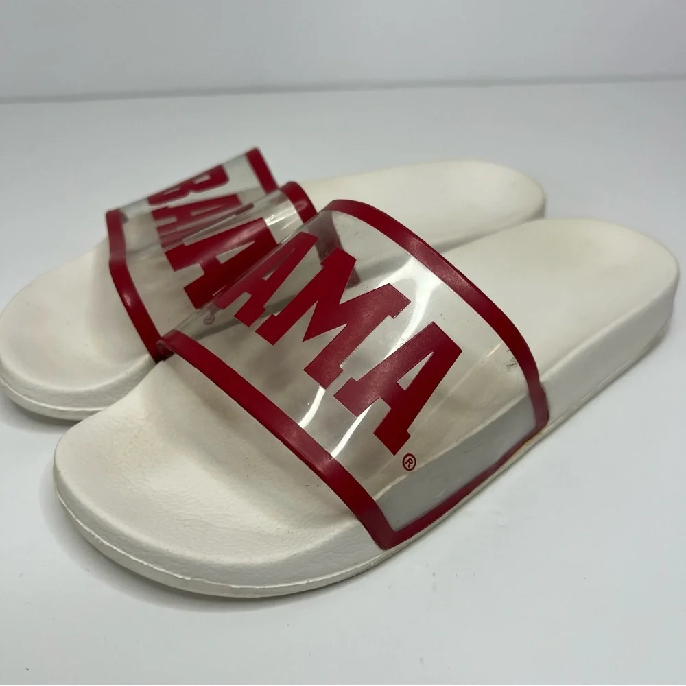Alabama Crimson Tide White Slide Sandals Womens 5/6 Small Clear Strap Bama Block